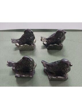 Vintage Metzke 1975 Pewter Birds Table Place Card Holder Set of 4